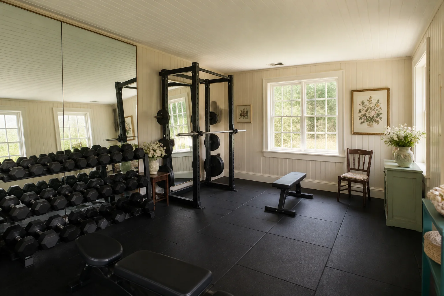 A Cottagecore home gym remodel