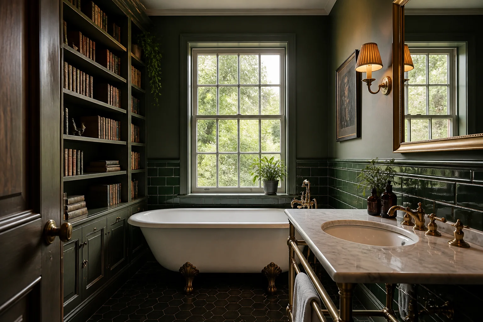 A Dark Academia bathroom remodel