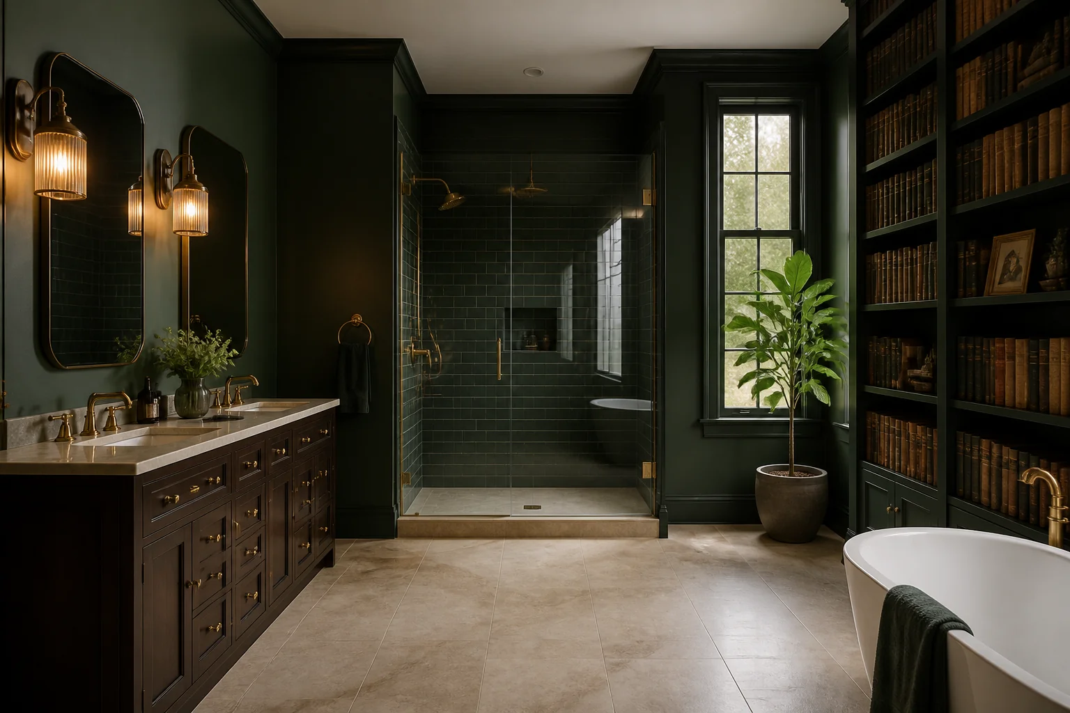 A Dark Academia primary bathroom remodel