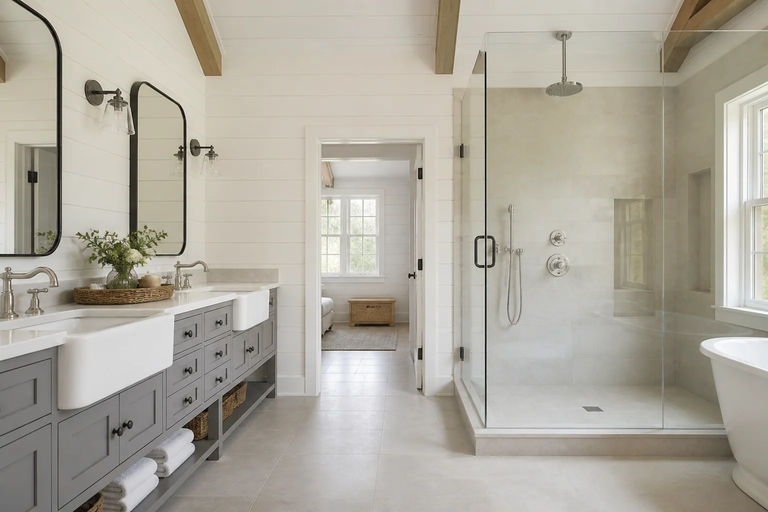 A Farmhouse primary bathroom remodel