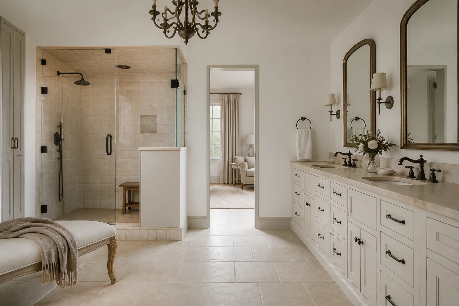 A French Country primary bathroom remodel