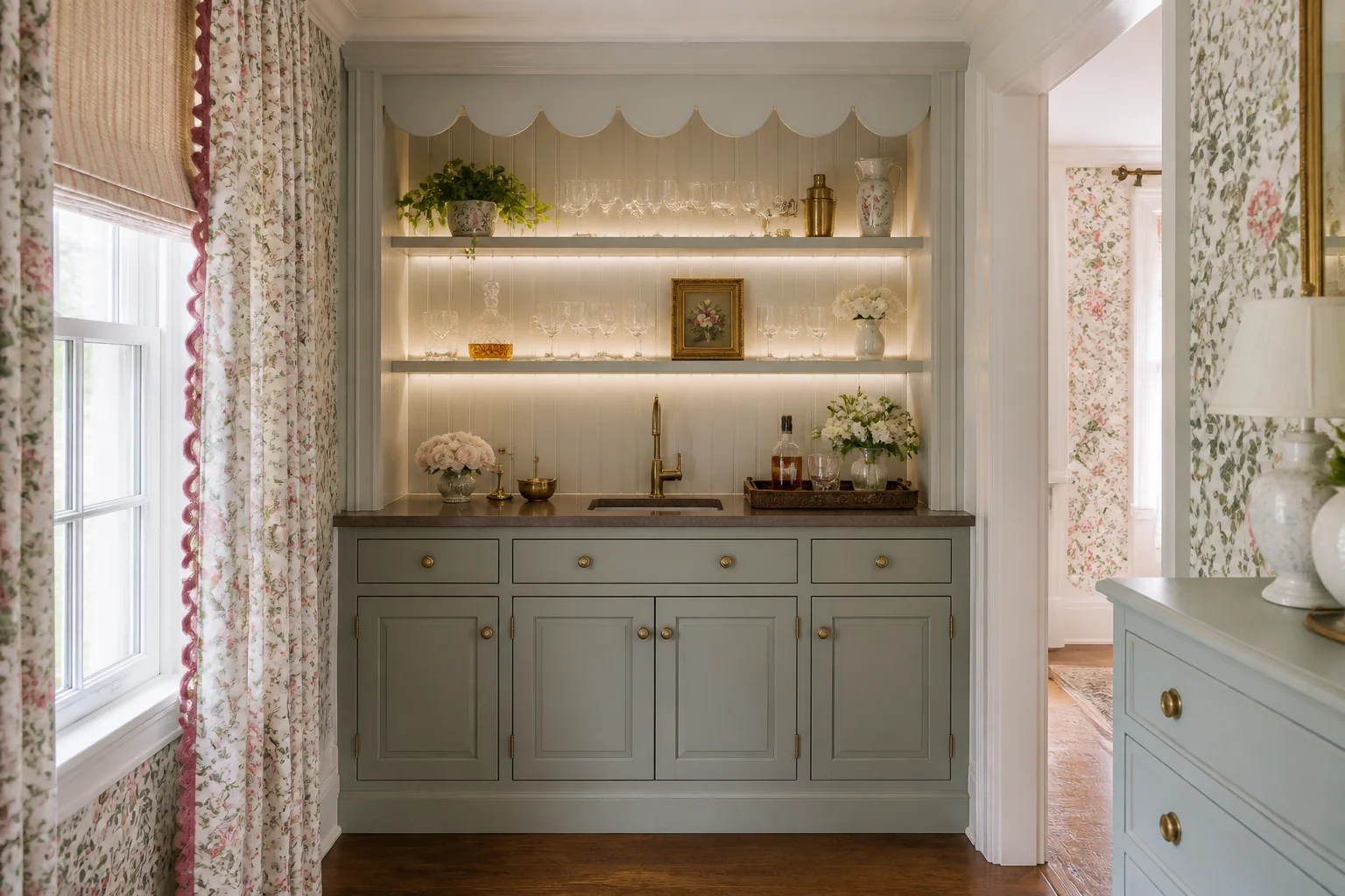A Grandmillennial wet bar remodel