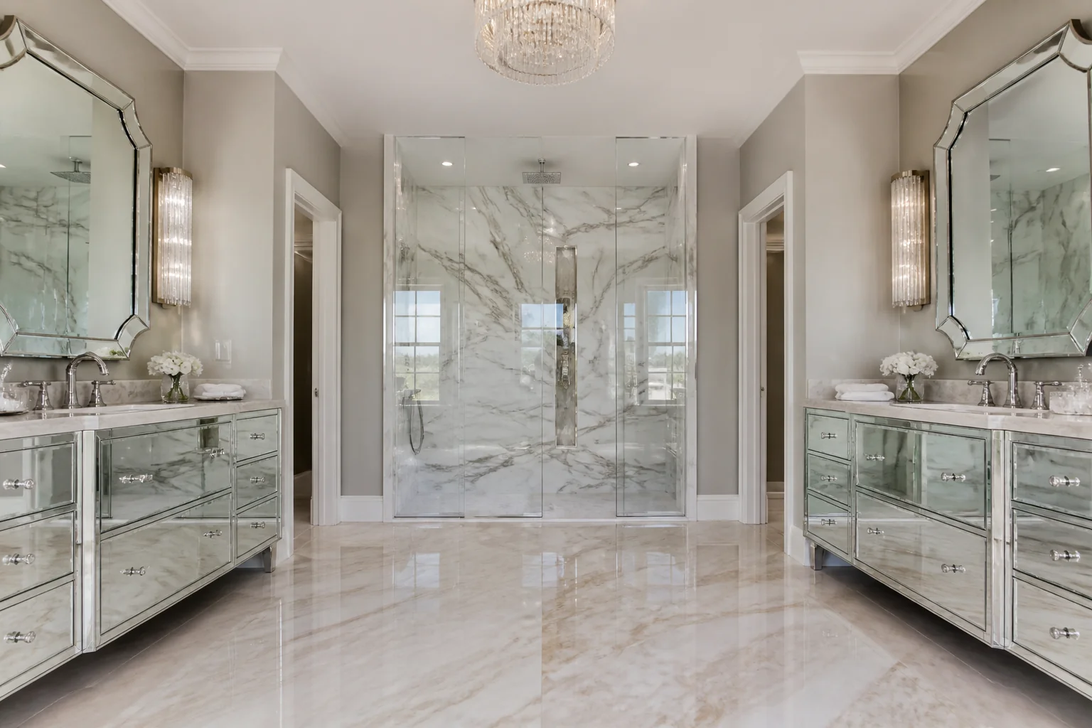 A Hollywood Glam primary bathroom remodel