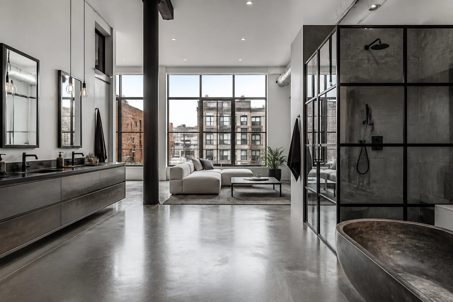 A Industrial Loft primary bathroom remodel