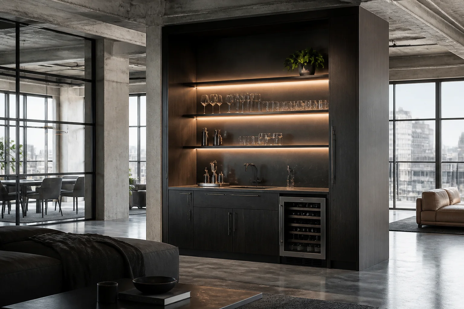 A Industrial Loft wet bar remodel