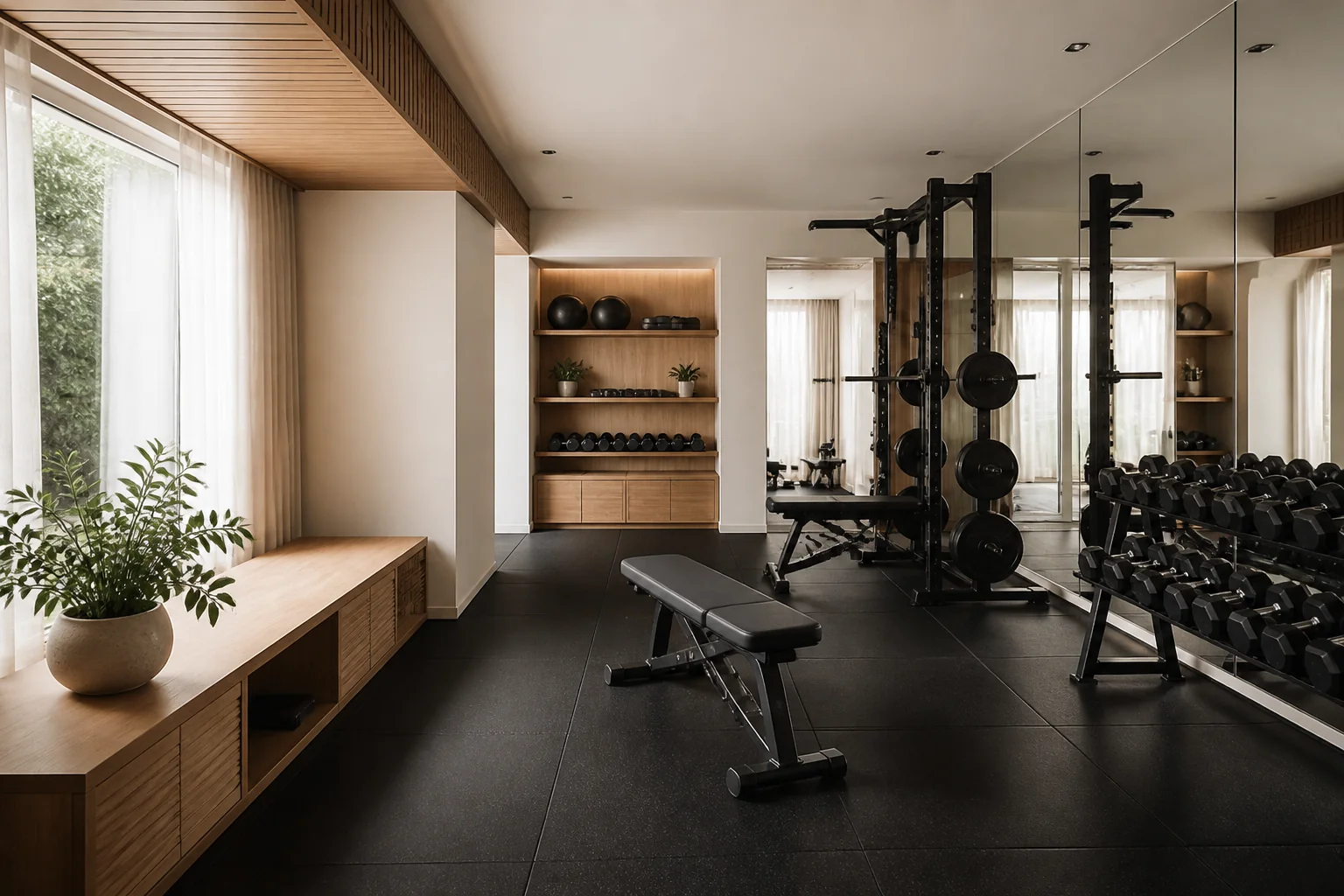 A Japandi home gym remodel