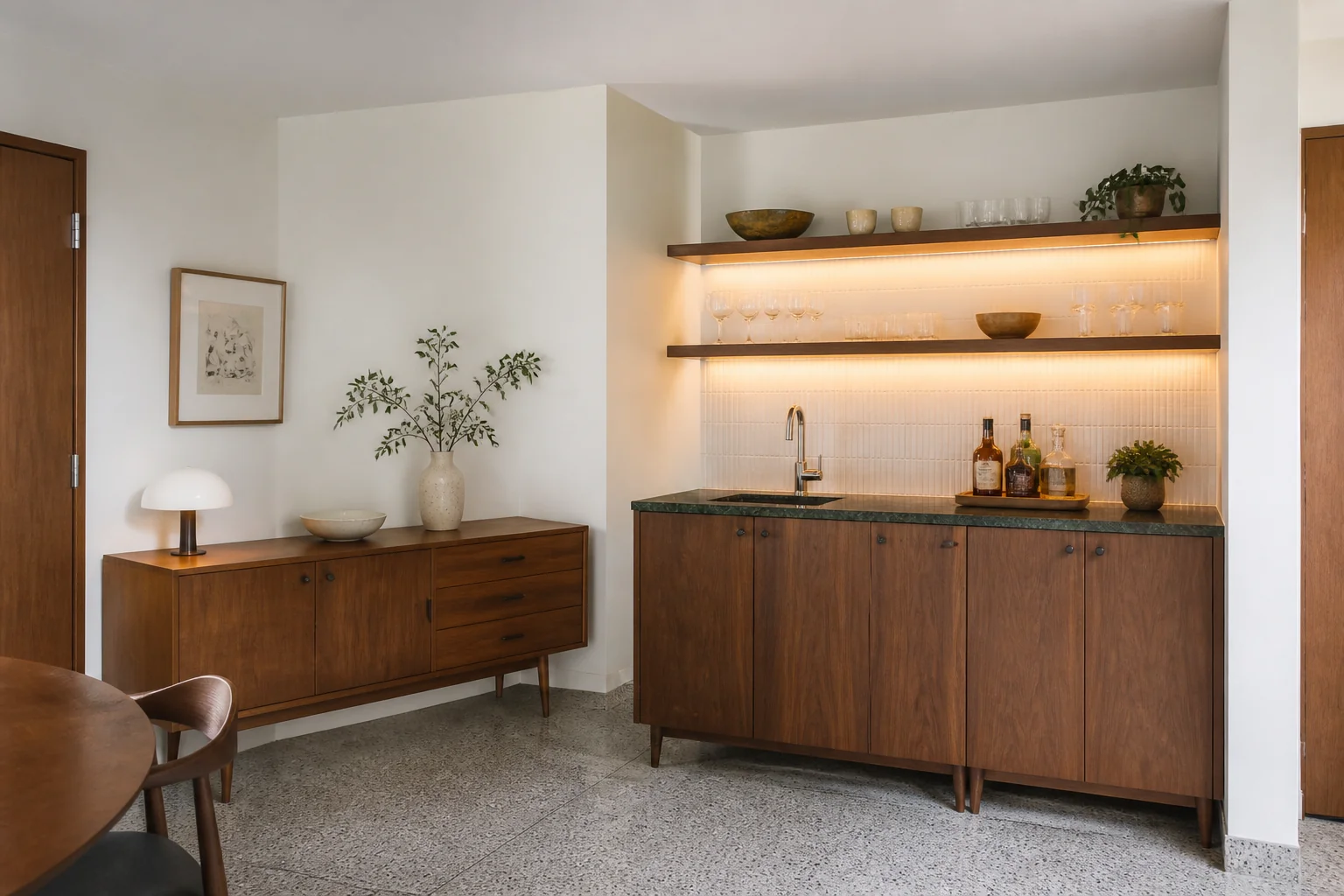 A Mid-Century Modern wet bar remodel