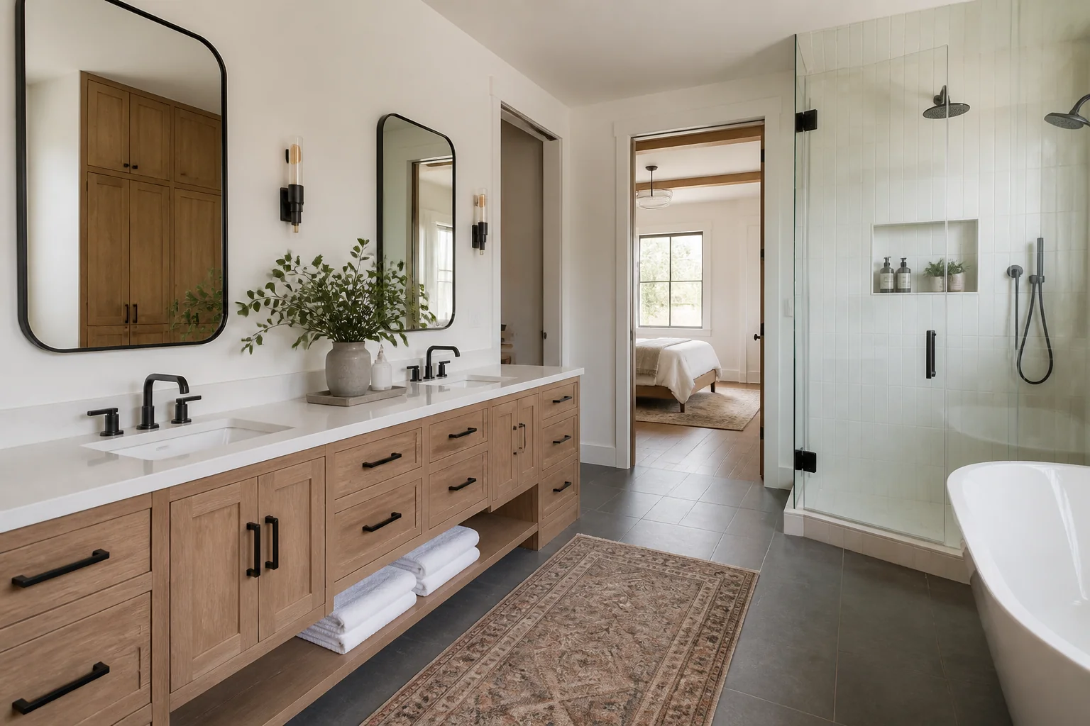 A Modern Farmhouse primary bathroom remodel