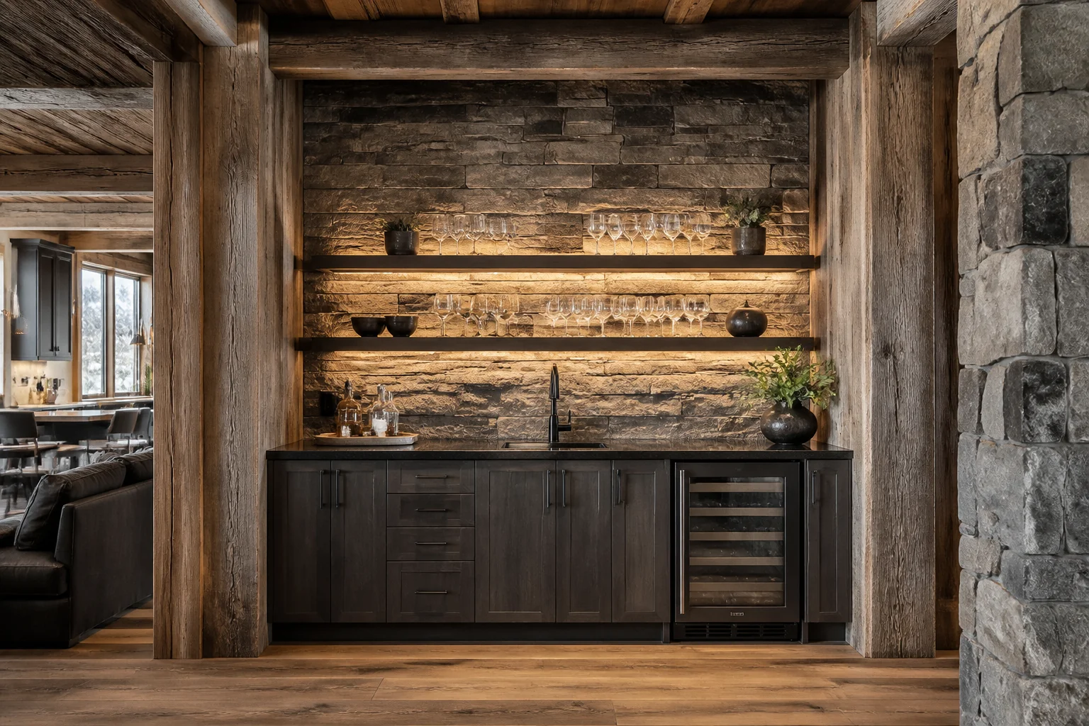 A Rustic wet bar remodel