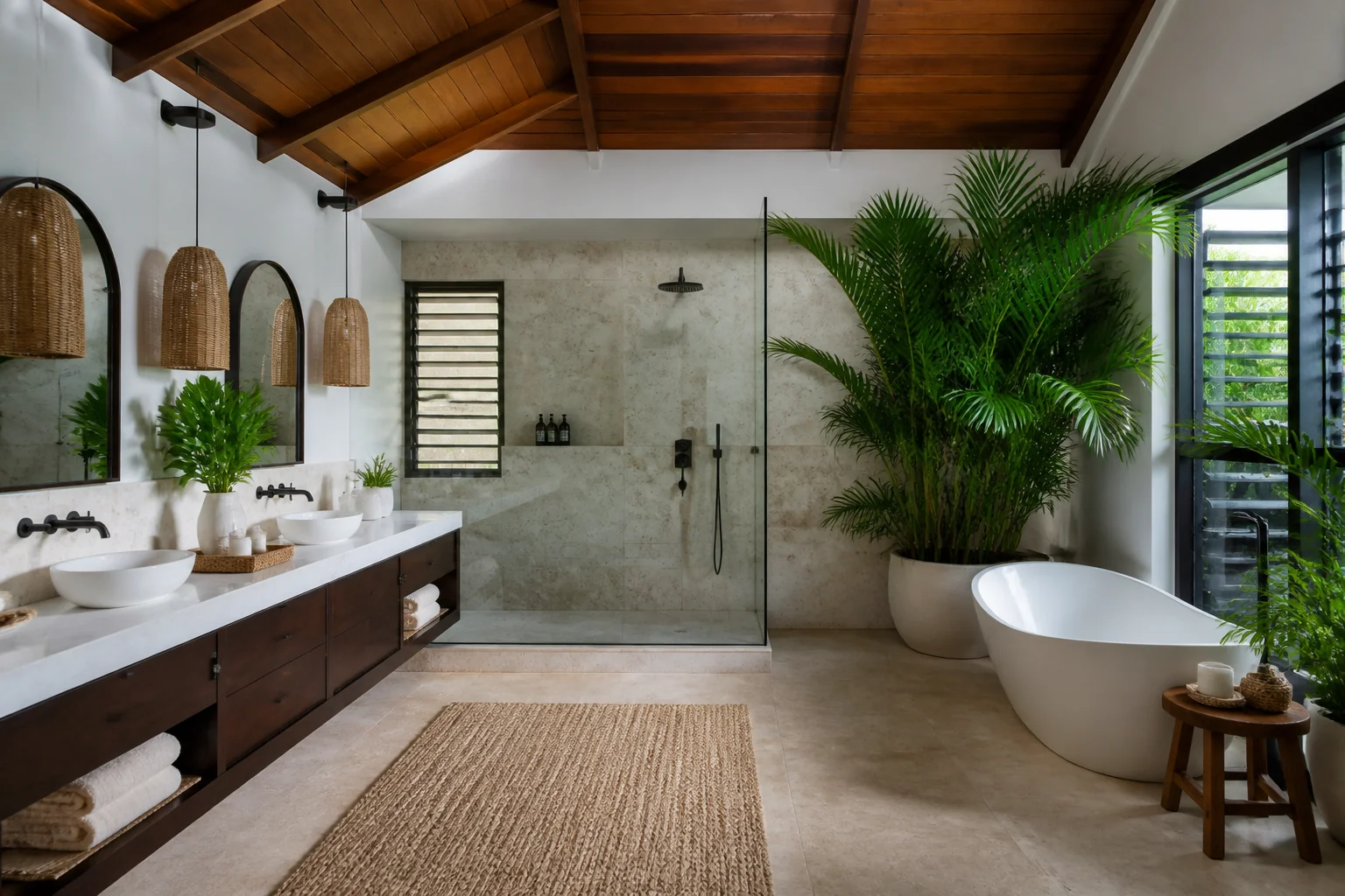 A Tropical primary bathroom remodel
