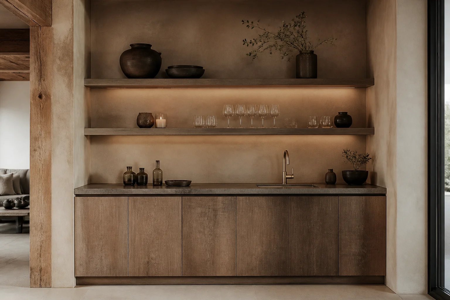 A Wabi-Sabi wet bar remodel